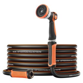 Garden Hose, 200 ft 5/8" Heavy Duty Rubber Water Hose with 10 Mode Nozzle, 150PSI Working & 600PSI Burst