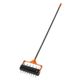 Rolling Lawn Aerator, 15 in Manual Push Aerator Roller with 42 Spikes & 60 in Long Handle, Fillable Drum for Added Weight