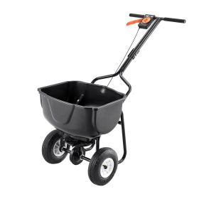Walk Behind Spreader, 60LBS Capacity, Push Spreader with Hopper Grate, 0-9.8 ft Spreading Width, 8 in All Terrain Pneumatic Tires