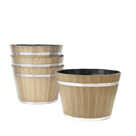 Plant Pots, 4 Pack 11.81 inch Whiskey Barrel Planters with Drainage Holes