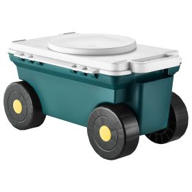 Garden Scooter with Seat, 2 in 1 Rolling Garden Cart with Storage Bin, Supports up to 227 lbs, Outdoor Wagon with Handle