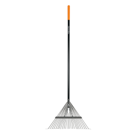 Garden Rake, Metal Tine Leaf Rake with Fiberglass Handle, 62", Black