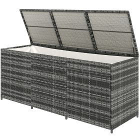 PE Resin Woven Outdoor Storage Chest with Liner for Patio Cushions Toys Tools Gray