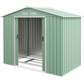 7' x 4' Outdoor Storage Shed, Garden Tool House with Foundation, Vents & Sliding Doors for Backyard Patio Lawn, Light Green