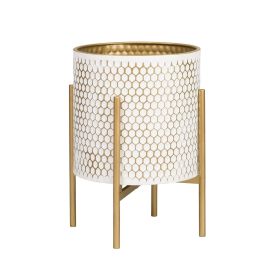 Mid-Century Modern Indoor Metal Pot Planter with 4-Leg Gold Metal Base - 18" H x 13.75" W
