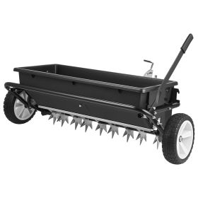 Tow Behind Lawn Spreader with Aeration Spikes, 32 in Spreading Width, Broadcast Spreader with Universal Hitch