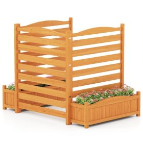 No-Dig Fir Wood Privacy Fence with Planter Boxes, 3-Panel AC Unit Screen for Outdoor Trash/Pool Equipment Concealment