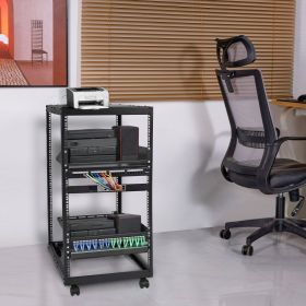 20U Open Frame Server Rack, 15''-40'' Adjustable Depth, Free Standing Or Wall Mount Network Server Rack, 4 Post AV Rack With Casters, Holds All Y (Option: black)