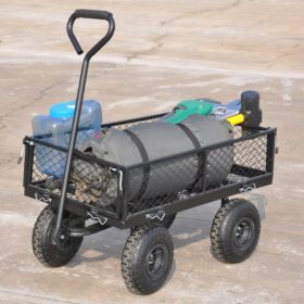 Carriage Garden Cart Steel Garden Cart With Swivel Handle And Detachable Sides, Practical Heavy Duty Garden Cart And Trolley (Option: Black2)