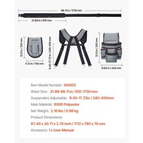 Tool Belt, 22 Pockets Tool Pouch With Suspenders For Men, Heavy Duty Adjustable Utility Belt Bag Suspenders For Electrician, Carpenter, Construct (Option: default)
