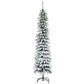 6' Tall Unlit Slim Pencil Xmas Tree, Snow Flocked Artificial Christmas Tree with Realistic Branches and 603 Tips, Green (Option: Green-1000x200x220 mm)