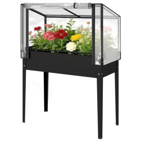 Raised Garden Bed with Flip-Up Greenhouse Cover, Metal Elevated Garden Bed with Legs and Drainage Hole, Black (Option: Black-1110x510x85 mm)