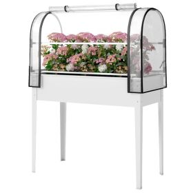 Raised Garden Bed with Flip-Up Greenhouse Cover, Metal Elevated Garden Bed with Legs and Drainage Hole, White (Option: White-1110x510x85 mm)