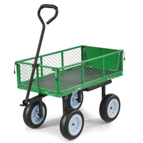 Garden Cart with Seat, 500 LBS, Rolling Steel Garden Work Seat with Wheels, Heavy Duty Gardening Stool, with Tool Tray & Adjustable Handle (Color: Green, Weight Capacity: 550 lbs)