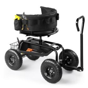 Rolling Garden Cart with Cushioned Backrest & Seat, Outdoor Gardening Stool for Planting (Color: as picture)
